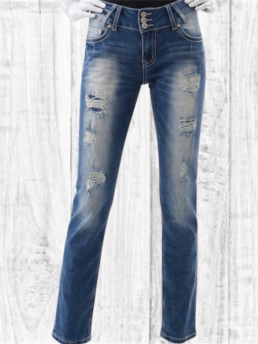 Flamingo Distressed Bootcut Jeans Size L Stretch Blue Denim Y2K